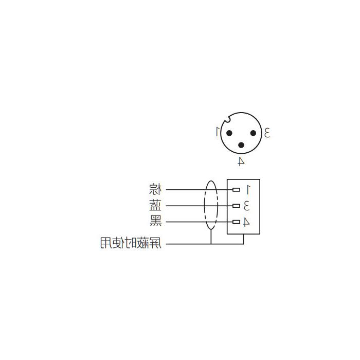 M12 3Pin, straight male head, high temperature resistance 120℃, single-end precast PUR flexible cable, black sheath, 64H101-XXX